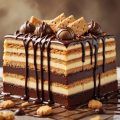 Tarta de la abuela presentada con topping de galletas y bombones