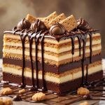 Tarta de la abuela presentada con topping de galletas y bombones