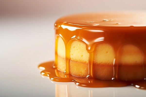 Caramelo líquido casero presentado sobre postre