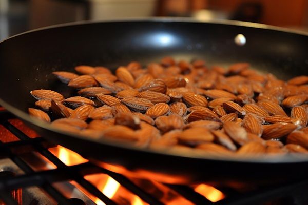 Almendras calentándose en una sartén