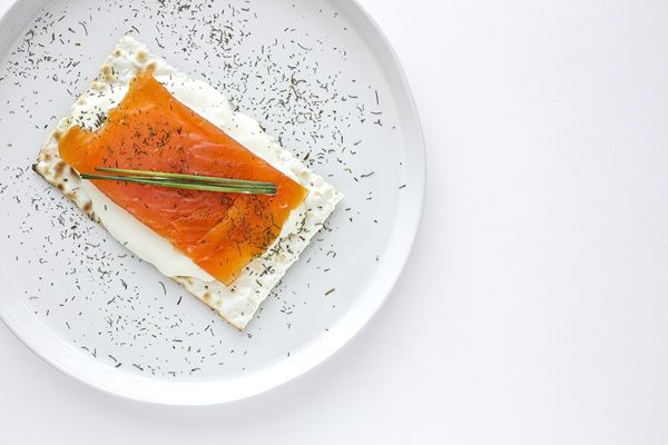 Salty crackers with salmon and cheese from above