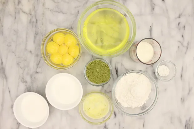 matcha-sponge-cake-7-large-eggs-separated-84-ml-whipping-cream-1-tsp-cream-of-tartar-84g-cake-flour-20g-matcha-powder-40g-unsalted-butter-melted-and-174g-granulated-sugar-divided-into-2