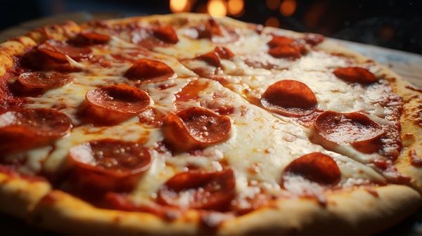 Pizza de calabacín con pepperoni haciéndose en el horno