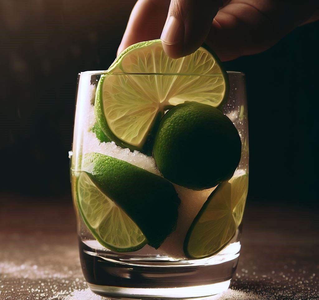 Azúcar y lima en un vaso