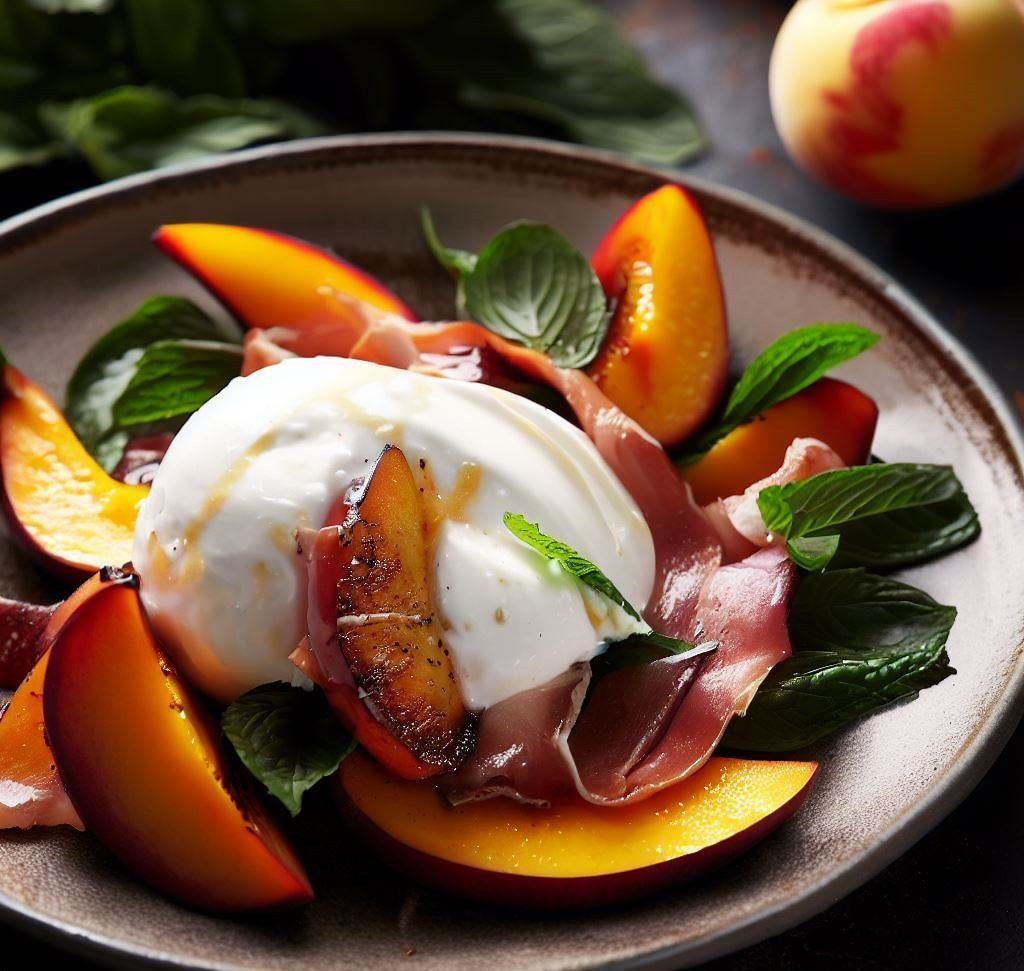 Ensalada de melocotón y burrata