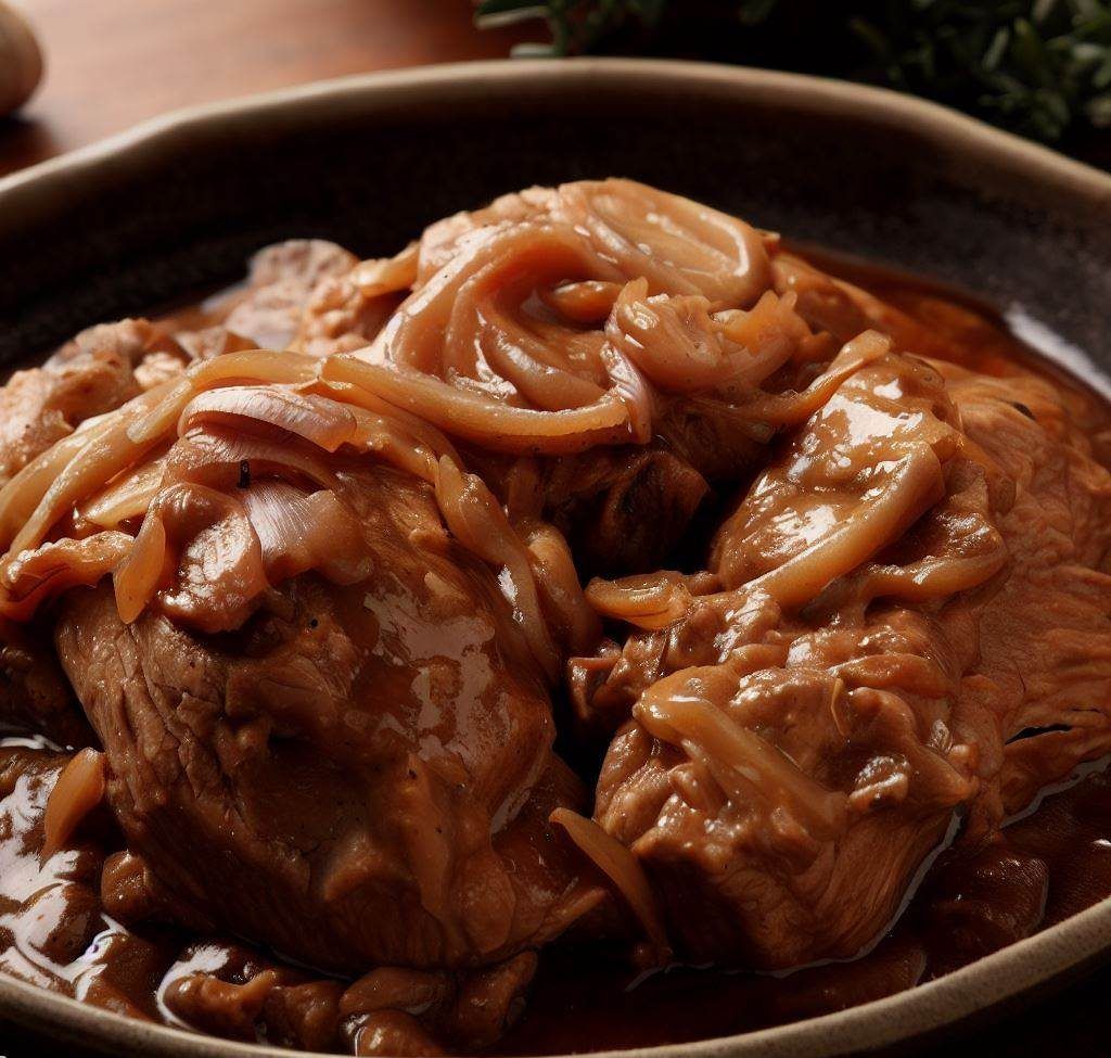 cerdo en salsa de cebolla